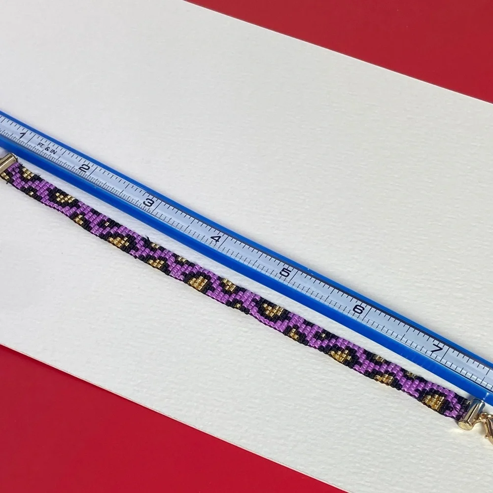 Purple Black and Gold Leppard Print  Cheeta Pattern Seed Bead  Bracelet